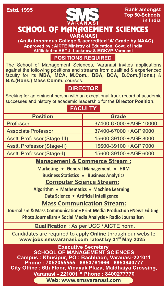 SMS Varanasi Recruitment 2025
